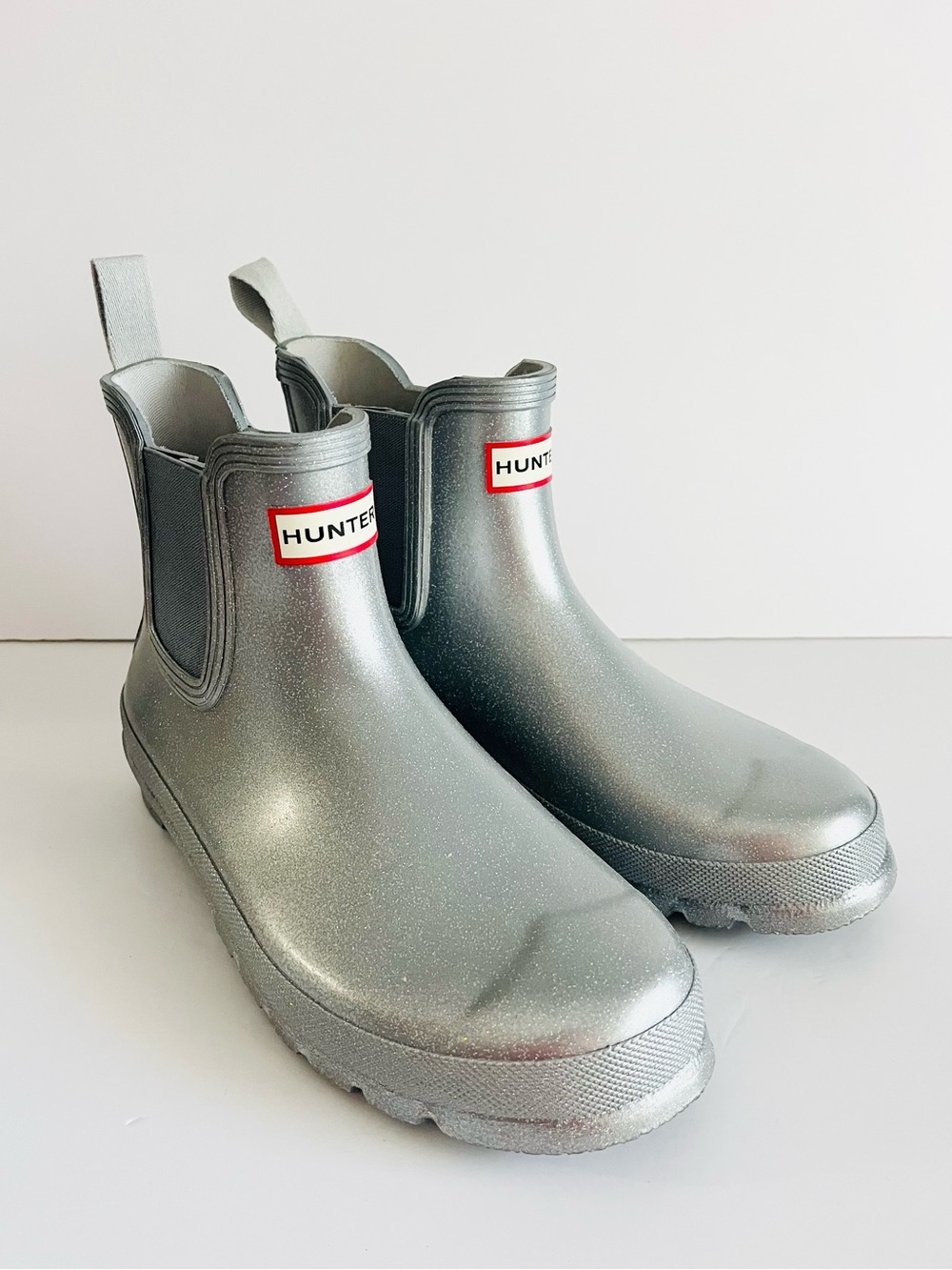 Hunter Original Chelsea Cosmic Rain Boots Size 9 Silver Glitter